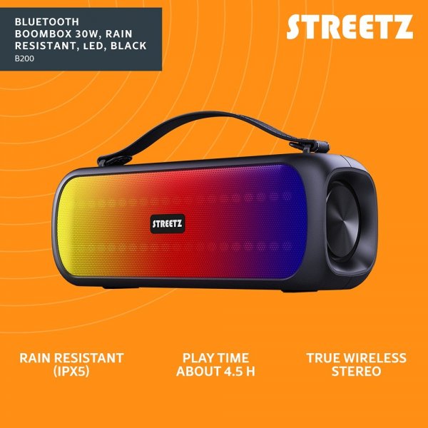 Streetz Högtalare B200 Bluetooth Boombox Speaker Svart