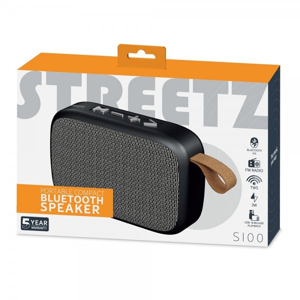Streetz Högtalare S100 Portable Compact Bluetooth Speaker Svart