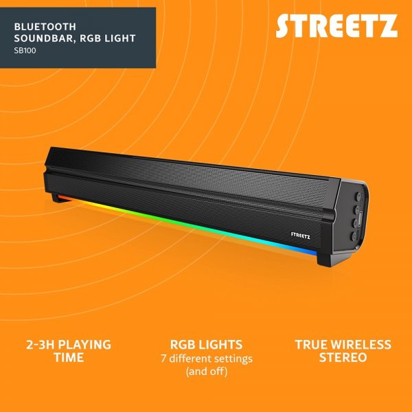 Streetz Högtalare SB100 Bluetooth Soundbar Svart