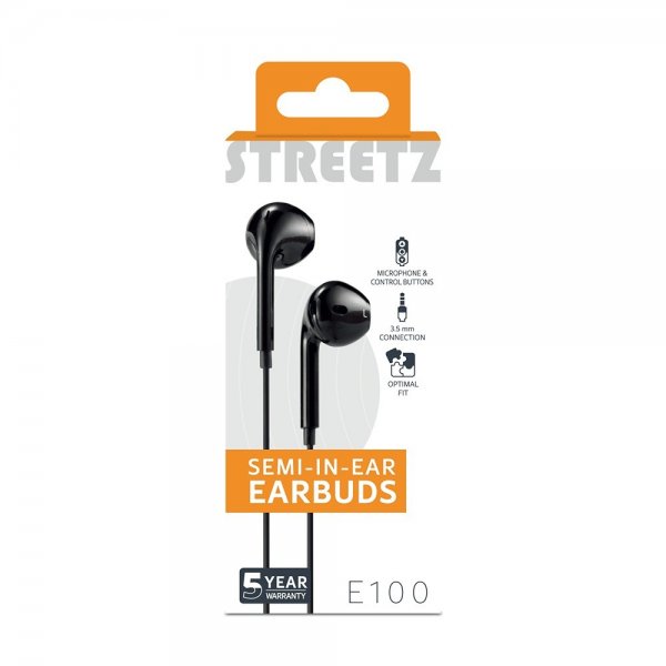 Streetz Hörlurar E100 Semi-In-Ear Earbuds 3.5mm Svart