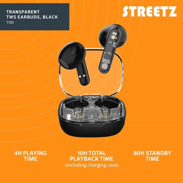 Streetz Hörlurar T150 Transparent True Wireless Earbuds Svart
