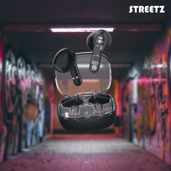 Streetz Hörlurar T150 Transparent True Wireless Earbuds Svart