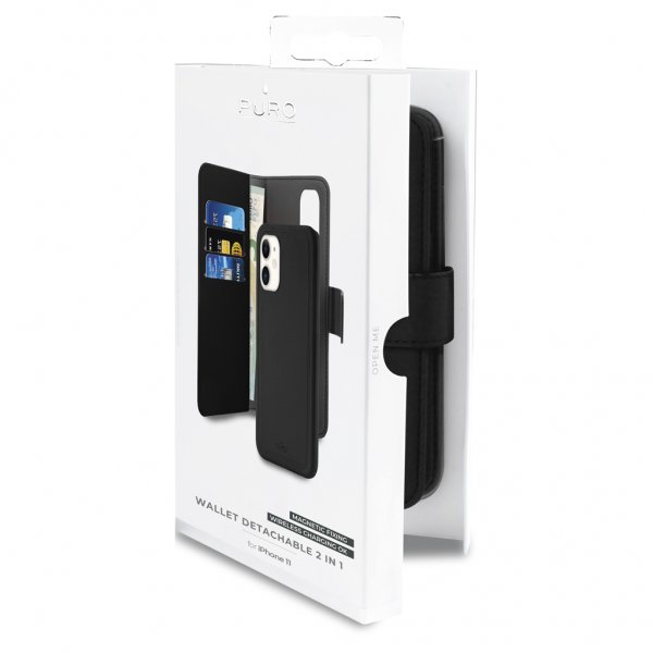 Puro iPhone 11 Fodral Wallet Detachable 2 in 1 Svart