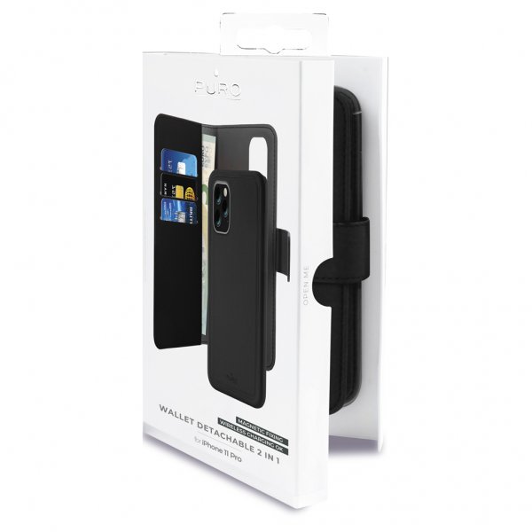 Puro iPhone 11 Pro Fodral Wallet Detachable 2 in 1 Svart