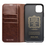 Qialino iPhone 11 Pro Max Fodral Äkta Läder Kortfack Brun