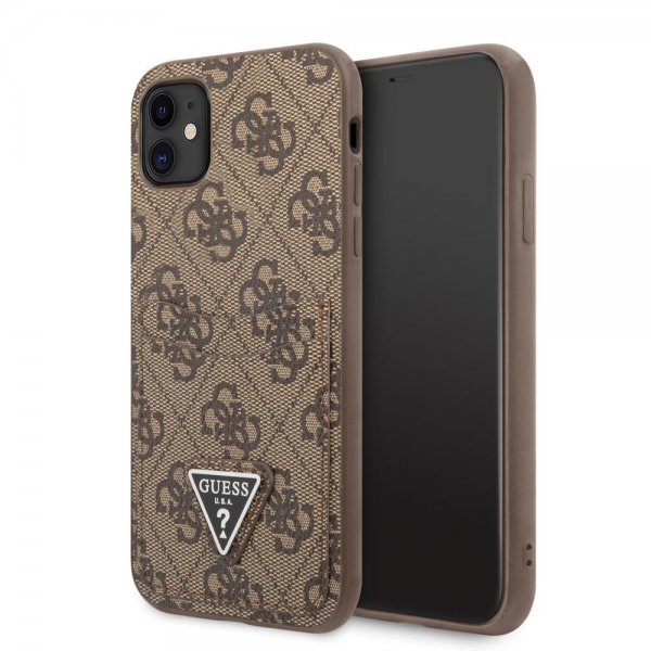 Guess iPhone 11 Skal Double Cardslot Metal Triangle Brun