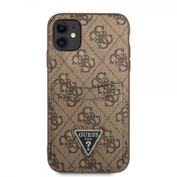 Guess iPhone 11 Skal Double Cardslot Metal Triangle Brun