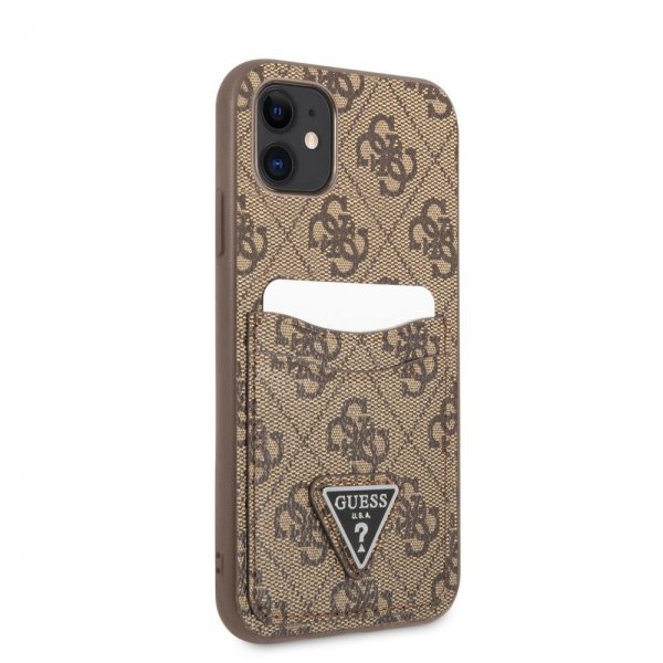 Guess iPhone 11 Skal Double Cardslot Metal Triangle Brun