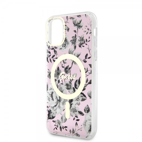 Guess iPhone 11 Skal Flower MagSafe Rosa