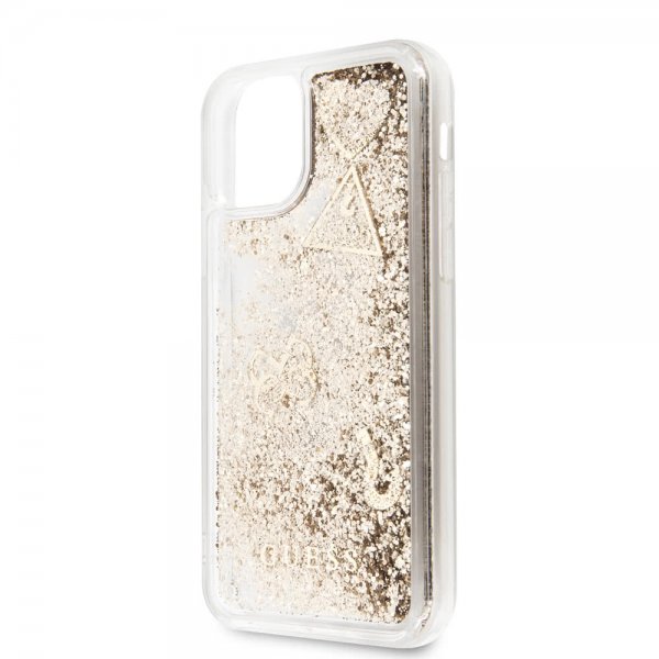 Guess iPhone 11 Skal Glitter Hearts Guld