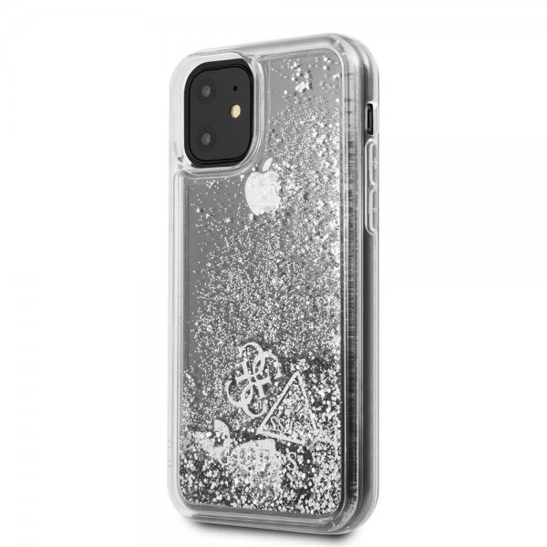 Guess iPhone 11 Skal Glitter Hearts Silver