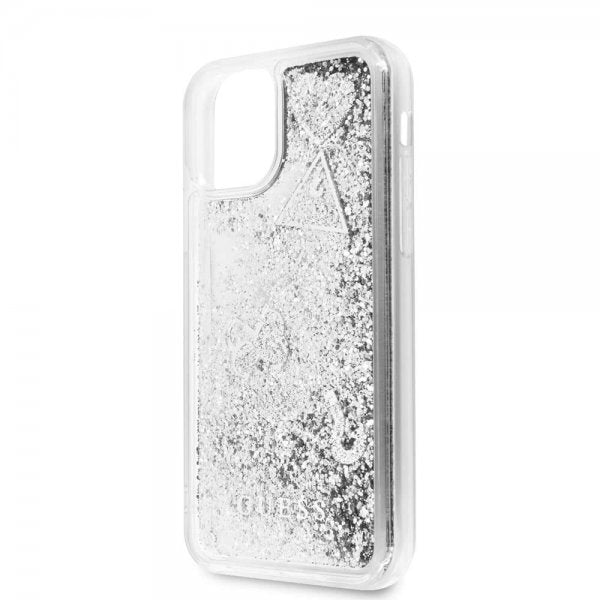 Guess iPhone 11 Skal Glitter Hearts Silver