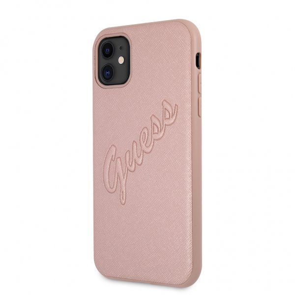 Guess iPhone 11 Skal Saffiano Vintage Script Roseguld