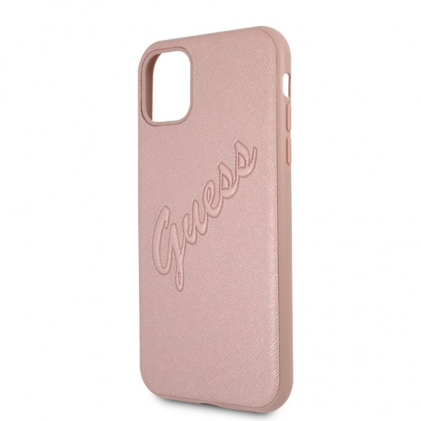 Guess iPhone 11 Skal Saffiano Vintage Script Roseguld
