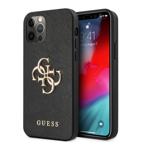 Guess iPhone 12/iPhone 12 Pro Skal 4G Logo Saffiano Svart