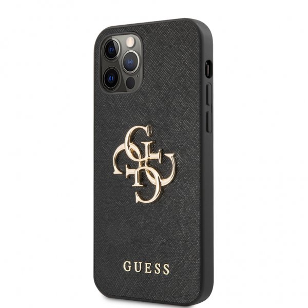 Guess iPhone 12/iPhone 12 Pro Skal 4G Logo Saffiano Svart