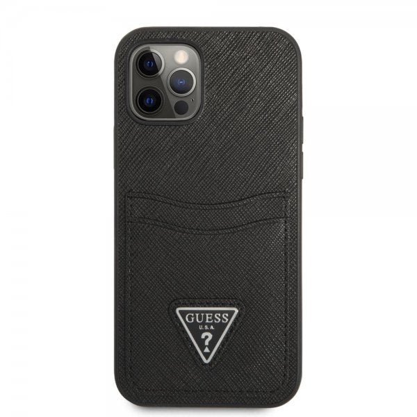 Guess iPhone 12/iPhone 12 Pro Skal Saffiano Double Cardslot Svart