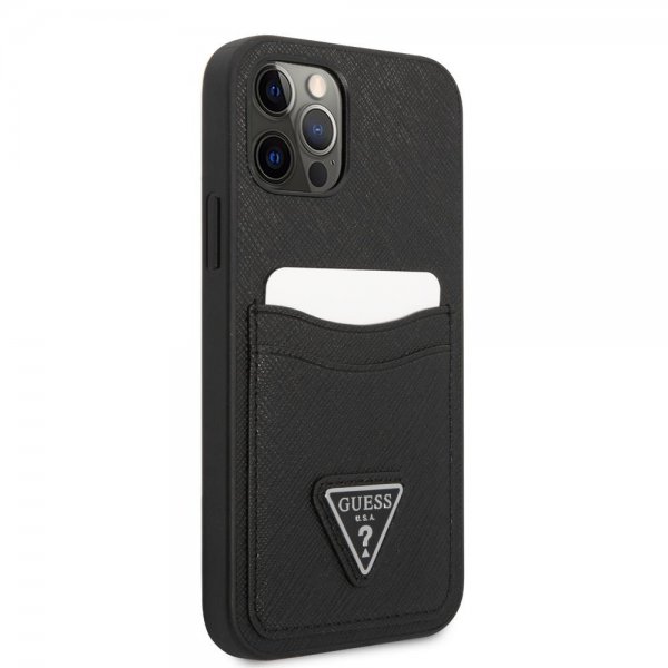 Guess iPhone 12/iPhone 12 Pro Skal Saffiano Double Cardslot Svart