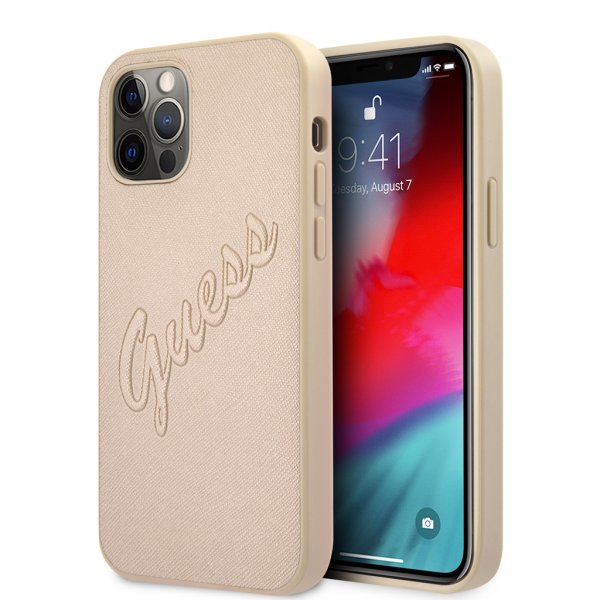 Guess iPhone 12/iPhone 12 Pro Skal Saffiano Vintage Script Guld