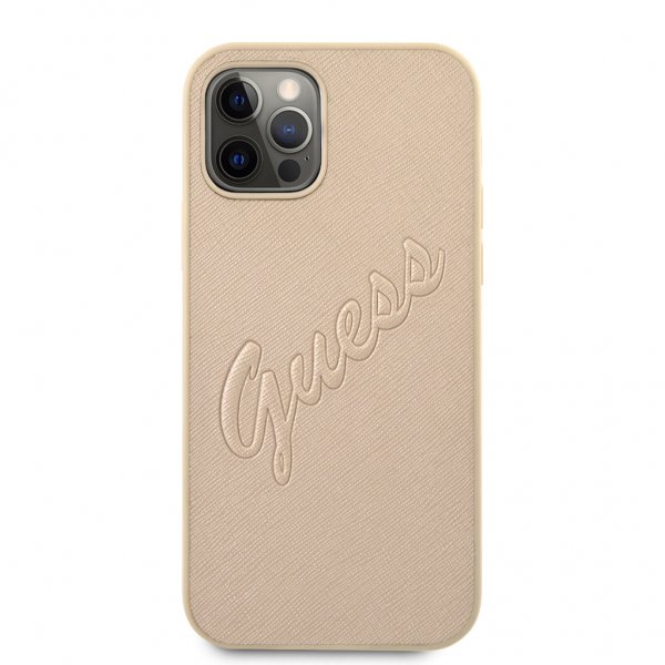 Guess iPhone 12/iPhone 12 Pro Skal Saffiano Vintage Script Guld