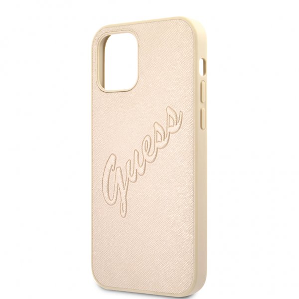 Guess iPhone 12/iPhone 12 Pro Skal Saffiano Vintage Script Guld