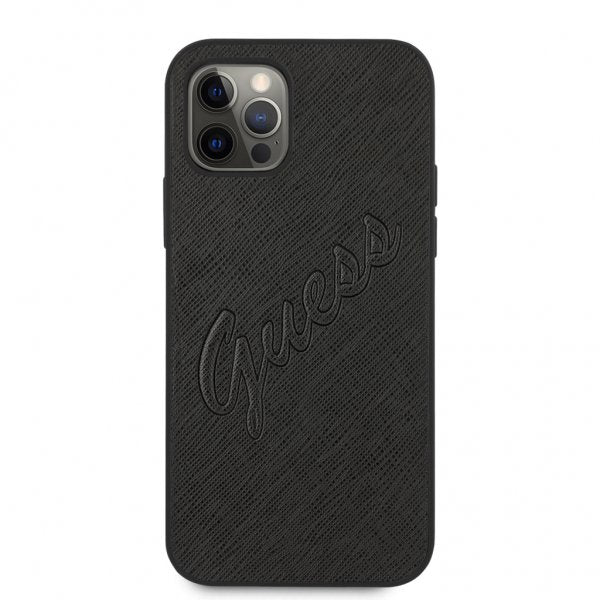 Guess iPhone 12/iPhone 12 Pro Skal Saffiano Vintage Script Svart