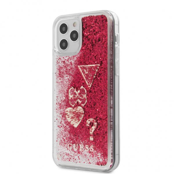 Guess iPhone 12/iPhone 12 Pro Skal Liquid Glitter Charms Raspberry