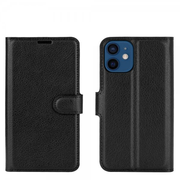 iPhone 12 Mini Fodral Litchi Svart