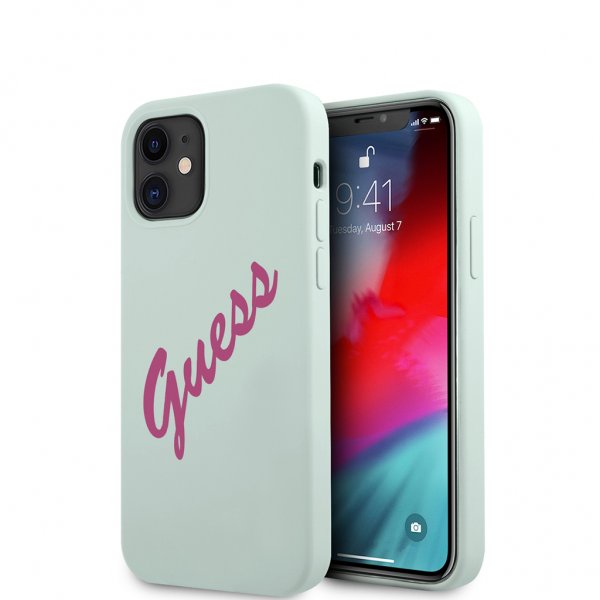 Guess iPhone 12 Mini Skal Vintage Silicone Script Blå