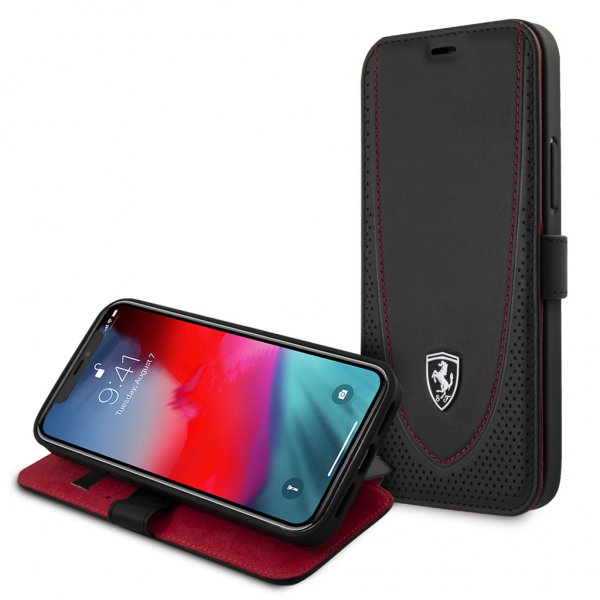 Ferrari iPhone 12 Pro Max Fodral Logo Perforerad Svart