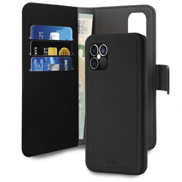 Puro iPhone 12 Pro Max Fodral Wallet Detachable 2 in 1 Svart
