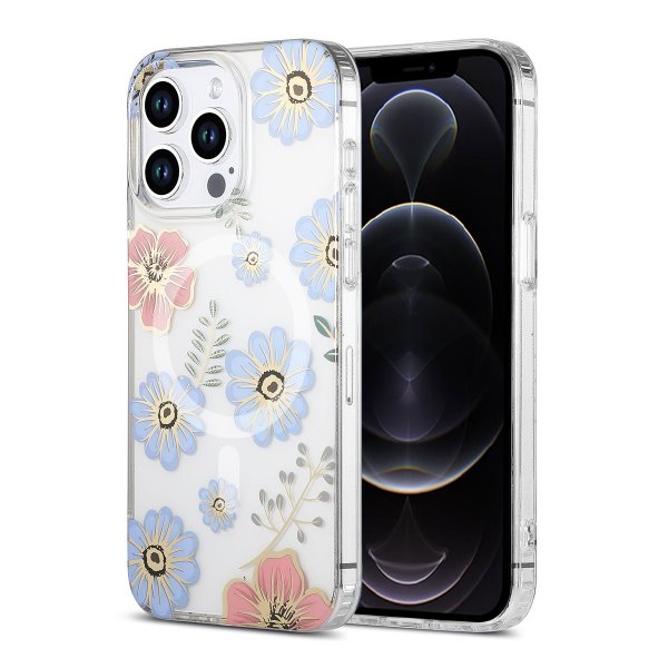 iPhone 12 Pro Max Skal Blommönster MagSafe Röd Blå