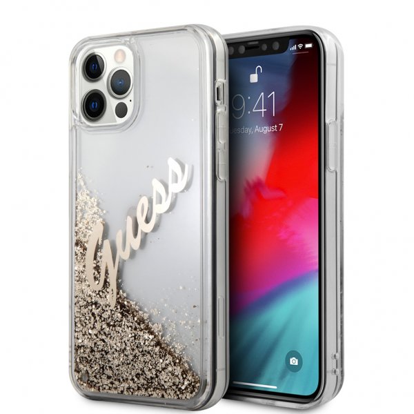 Guess iPhone 12 Pro Max Skal Liquid Glitter Vintage Guld