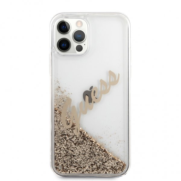 Guess iPhone 12 Pro Max Skal Liquid Glitter Vintage Guld