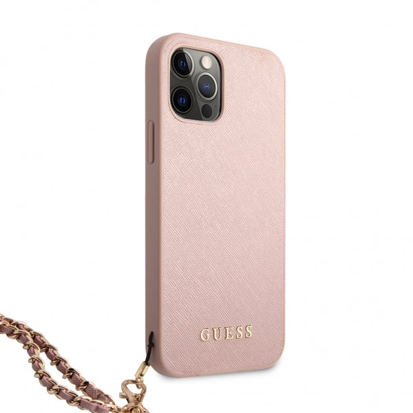 Guess iPhone 12 Pro Max Skal Saffiano Chain Rosa