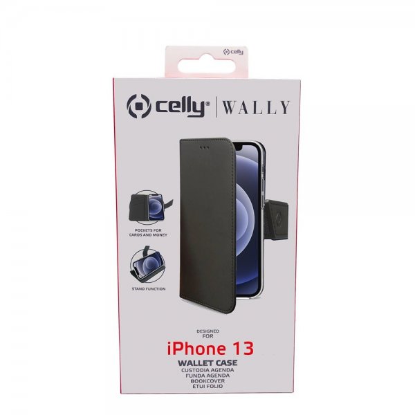 Celly iPhone 13 Fodral Wally Wallet Case Svart