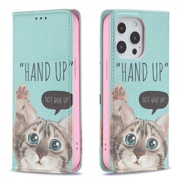 iPhone 13 Pro Fodral Flip Motiv Hand Up Not Give Up