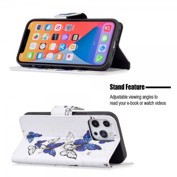 iPhone 13 Pro Fodral Motiv Blåa och Vita fjärilar