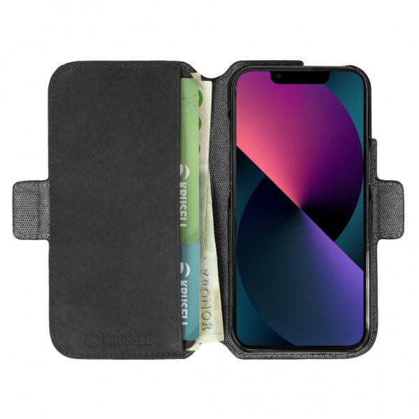 Krusell iPhone 13 Mini Fodral Leather PhoneWallet Svart