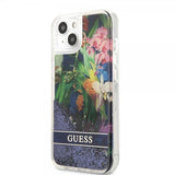Guess iPhone 13 Mini Skal Liquid Glitter Flower Pattern Blå