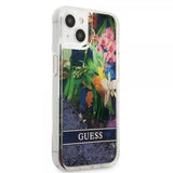 Guess iPhone 13 Mini Skal Liquid Glitter Flower Pattern Blå