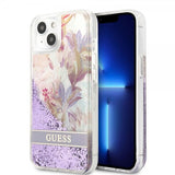 Guess iPhone 13 Mini Skal Liquid Glitter Flower Pattern Lila