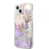 Guess iPhone 13 Mini Skal Liquid Glitter Flower Pattern Lila