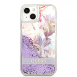 Guess iPhone 13 Mini Skal Liquid Glitter Flower Pattern Lila
