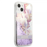 Guess iPhone 13 Mini Skal Liquid Glitter Flower Pattern Lila