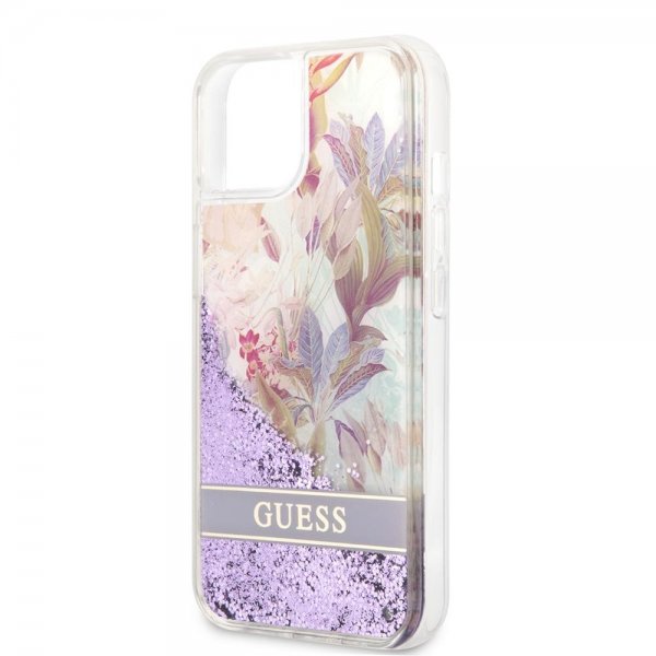 Guess iPhone 13 Mini Skal Liquid Glitter Flower Pattern Lila