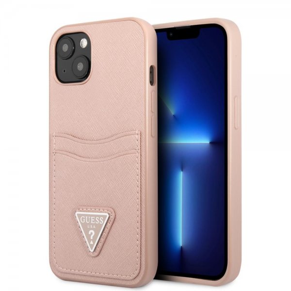 Guess iPhone 13 Mini Skal Saffiano Double Cardslot Rosa