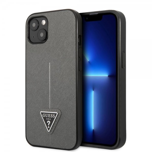 Guess iPhone 13 Mini Skal Saffiano Metal Triangle Silver