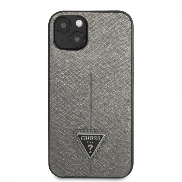 Guess iPhone 13 Mini Skal Saffiano Metal Triangle Silver