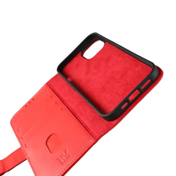 Rvelon iPhone 13 Fodral Äkta läder Kortfack Röd